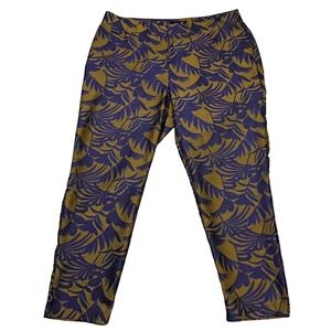 NWT Ashley Stewart Floral Jacquard Tapered Pants 24 Blue Gold Palm Leaf Tropical